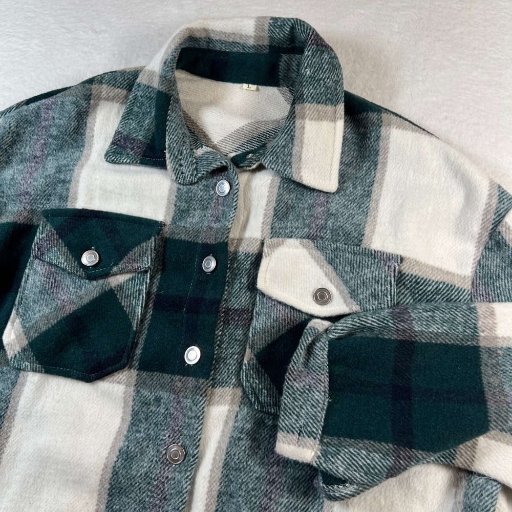 SHEIN Women Green Plaid Flannel Shirt Jacket Oversized Shacket Large